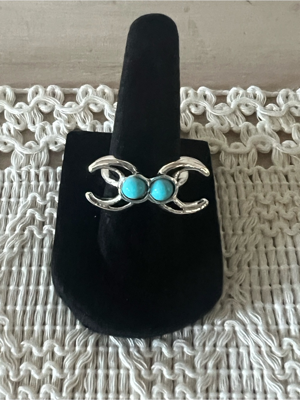 Silver Turquoise Double Stone Ring - Blue Accent Women’s Jewelry size 5.5 30p1